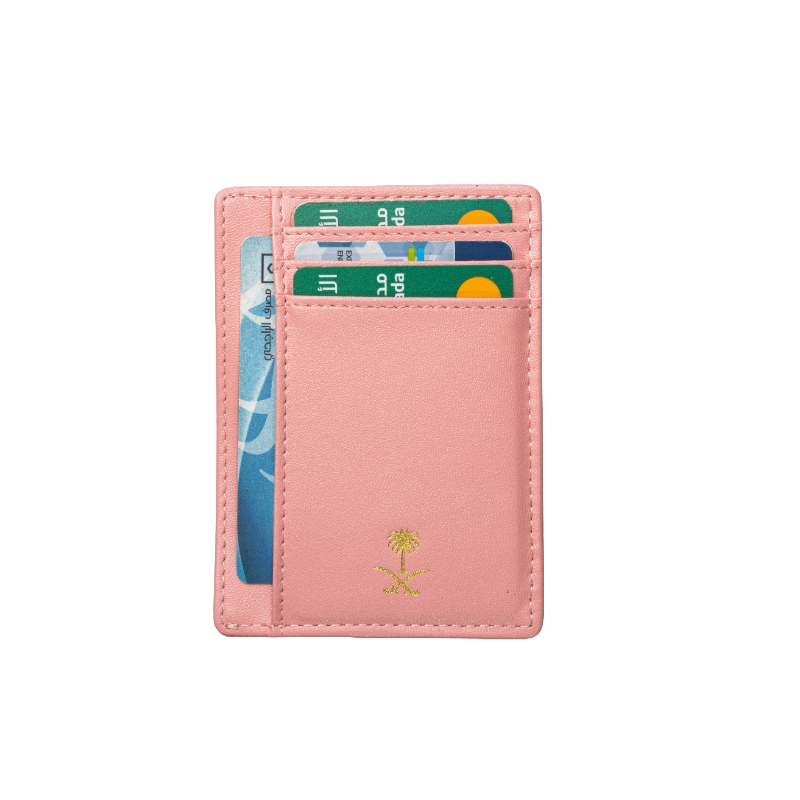 Tawqiy Pink Card Holder With Golden Saudi Arabia Marked