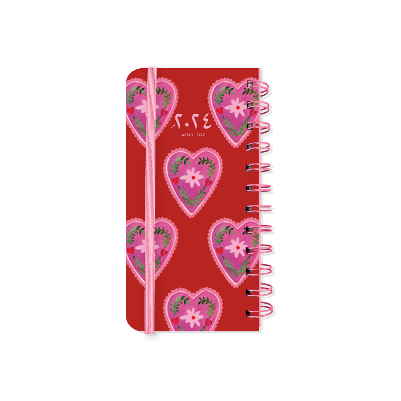Seen 2024 Slim Planner Pink Hearts Withpink Rubber Band Pink Wire Binding