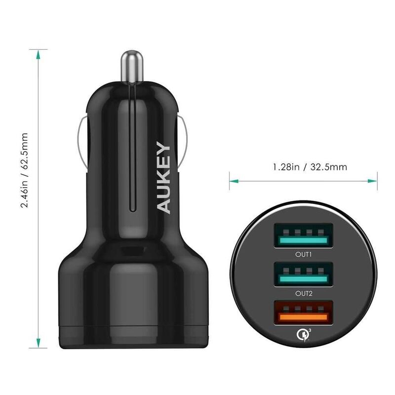 Aukey 3 Port 42W Car Charger Black