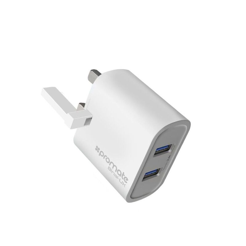 Promate Wall Charger with Dual Ports White