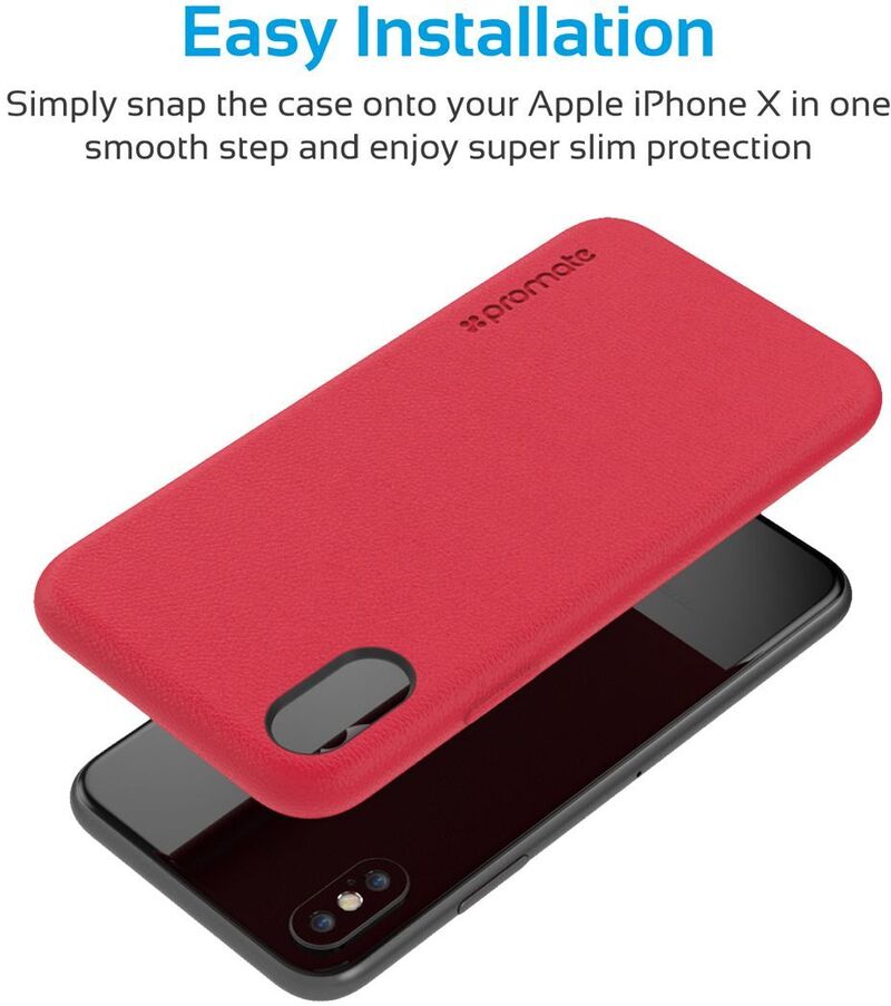 Promate Shock Resistant Leather Case for Apple iPhone x Red