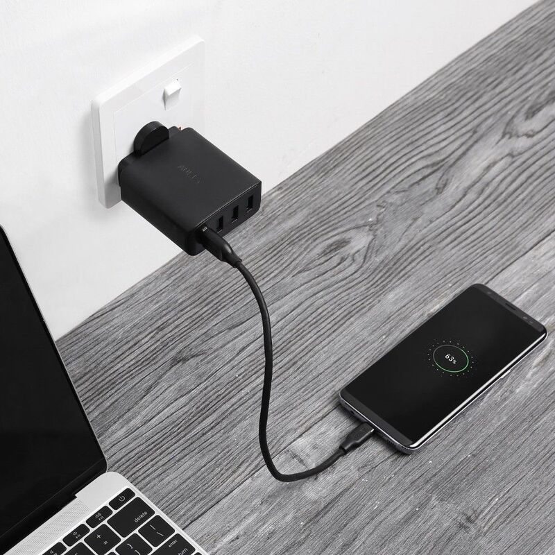 Aukey Wall Charger Qualcomm Quick Charge 3.0 with Aipower 4 Port USB Black