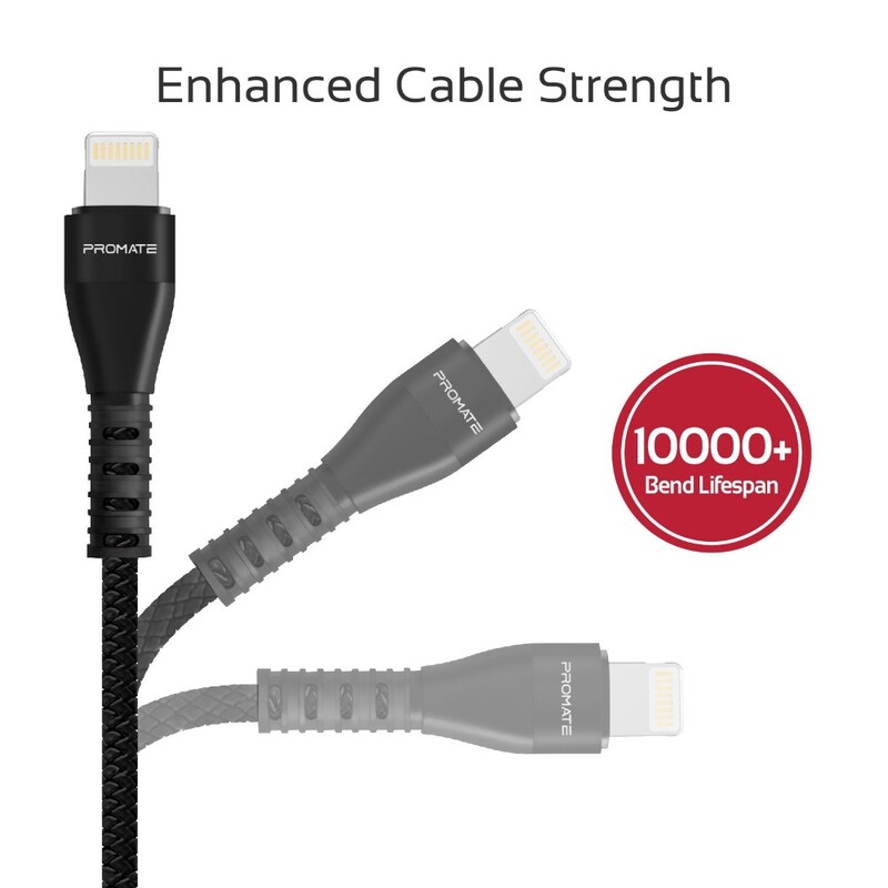 Promate Lightning Cable Double Sided USB A 1.2M Black