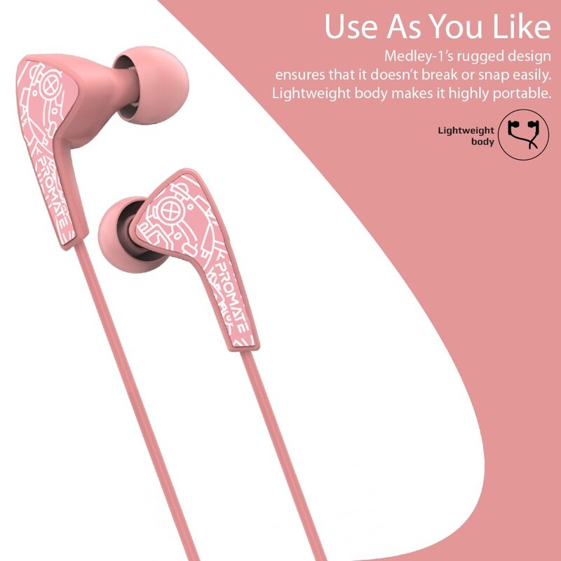 Promate Sporty in Ear Earphones with Microphone Pink
