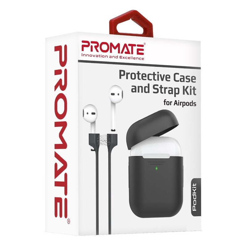 Promate Protective Case and Strap Kit for AirPods Black