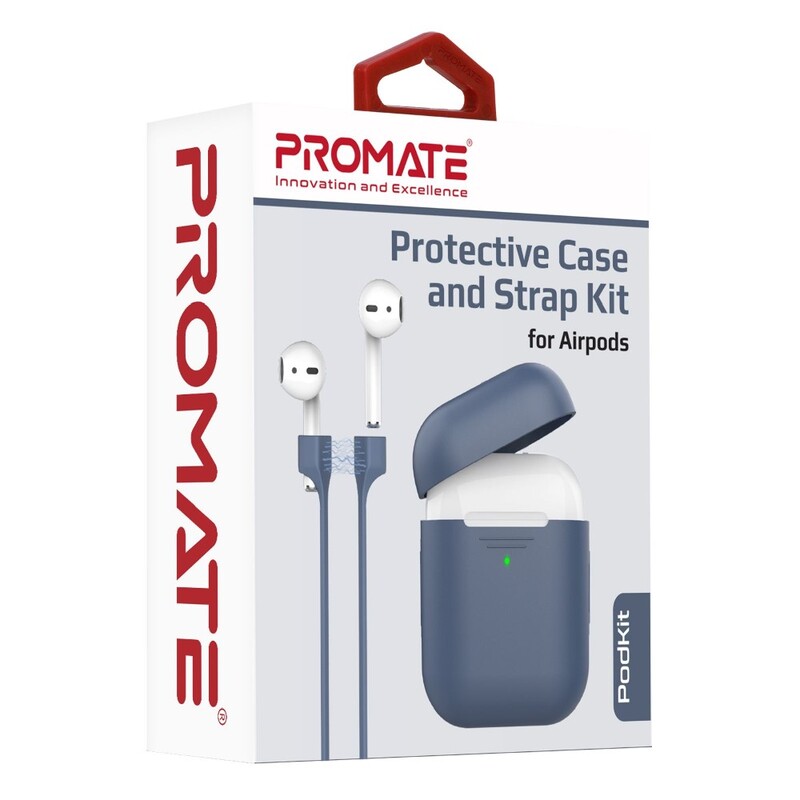 Promate Protective Case and Strap Kit for AirPods Navy