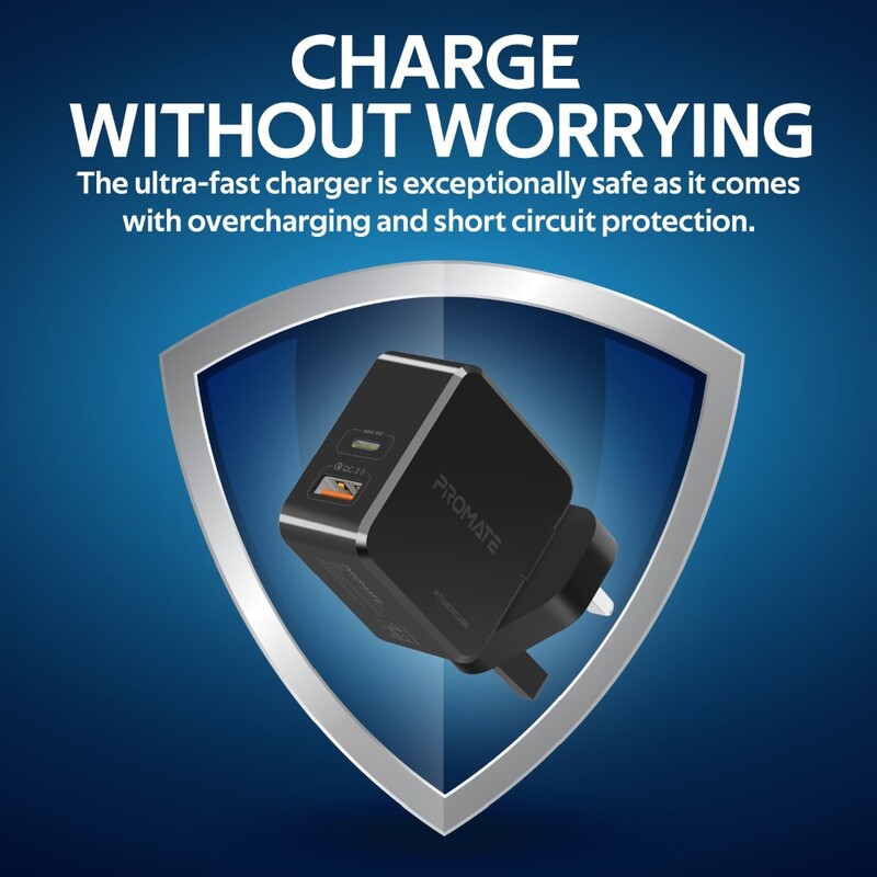Promate 36W Ultrafast Home Charger Withpd QC 3.0 Black