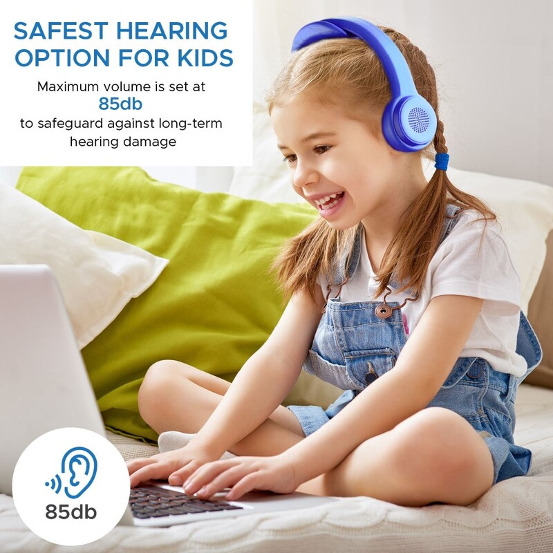 سماعات رأس لاسلكية للأطفال من بروميت من الفوم المرن، لون أزرق