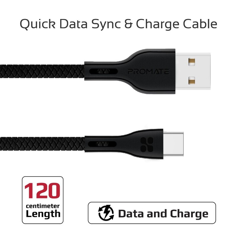 Promate Data & Charge USB C Cable 1.2M Black