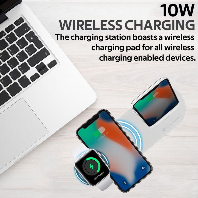Promate Apple MFI Charging Dock Lightning 18W Pd 10W Wireless Charger for AirPods & Smartphones Apple Watch Charger Black Gold