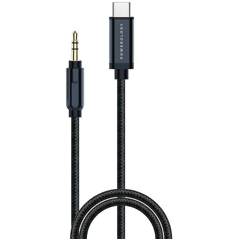 Powerology Aluminum Braided Usbc To 3.5Mm Aux Cable 1.2M/4Ft Gray
