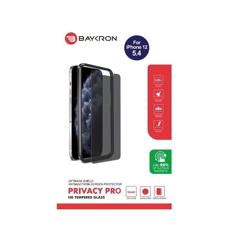 Baykron Ot-Ip12-5.4-P Antibacterial Privacy Temperd Glass Apple Iphone 12 Mini 5.4