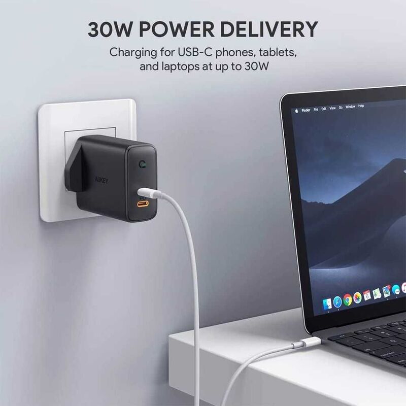 Aukey Focus Duo 36W Dualport Pd Wall Charger with Dynamic Detect Black
