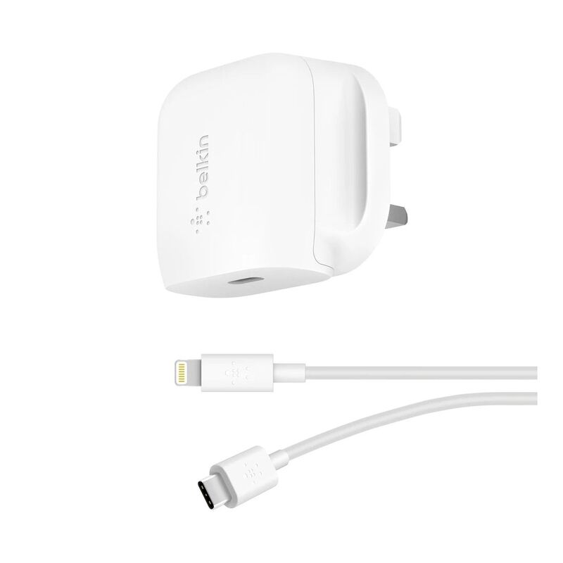 Belkin Wall Charger 20W Ac Charger Withltg to USB C Cbl Uk Plug White