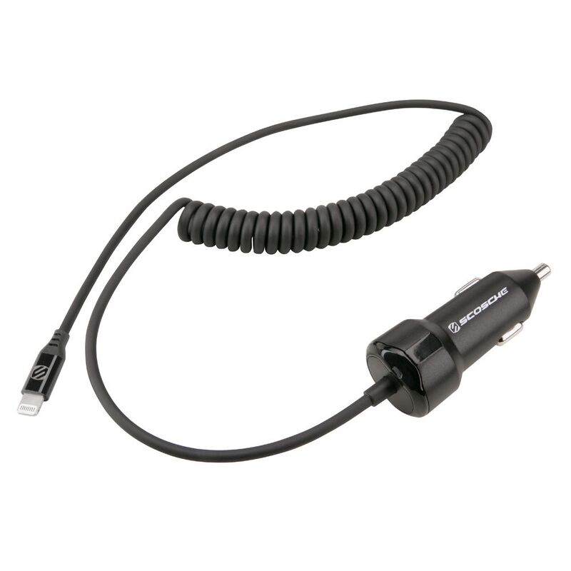 Scosche Power Volt Power Delivery Fast Charger for Car with Built in Lightning MFI CoiLED Cable - Black