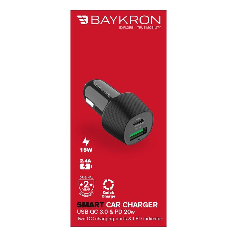 Baykron 36W Car Charger with QC3.0 and USB Type-C Power Delivery 20W