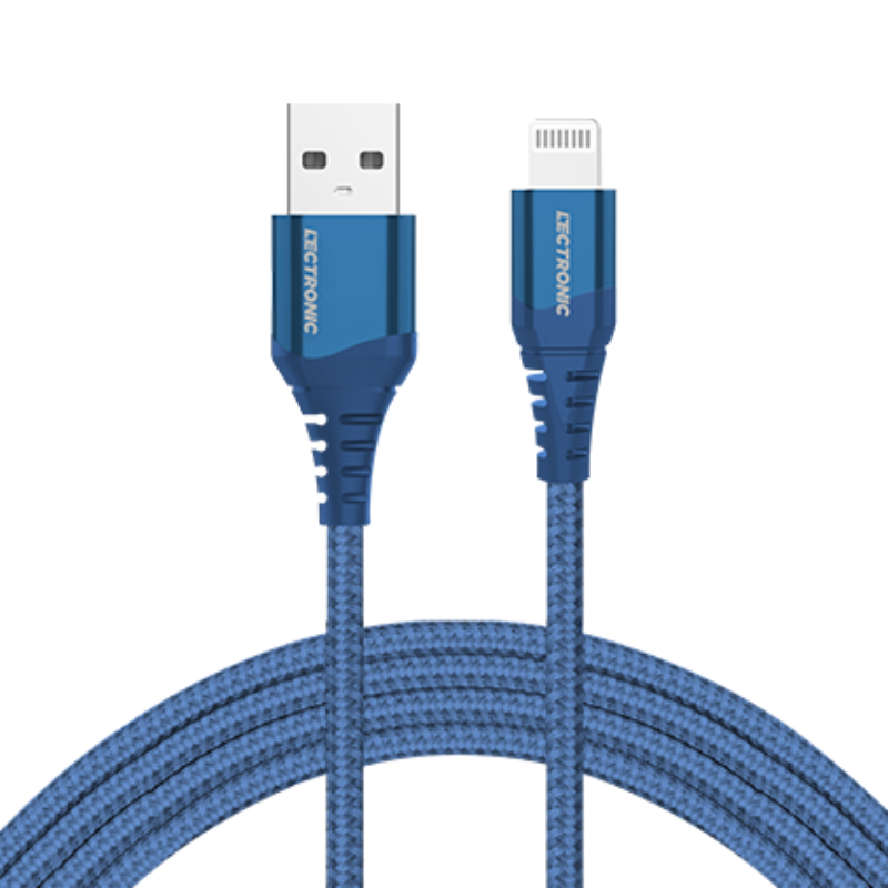 Lectronic Premium Nylon Braided Charging/Sync. Cable Type A-To Lightning Mfi Certified 1.5M Navy Blue