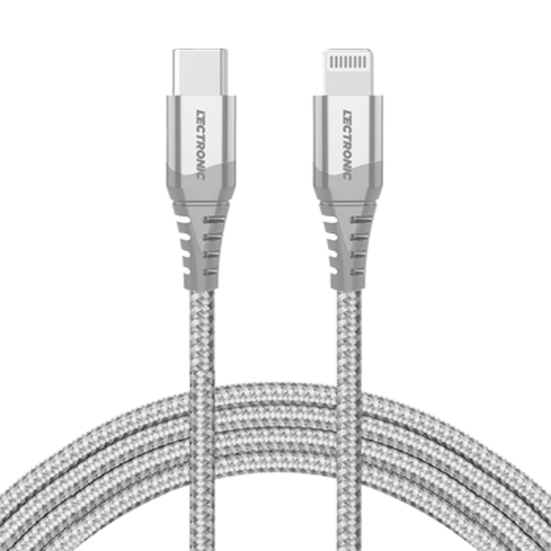 Lectronic Premium Nylon Braided Charging/Sync. Cable Type C-To Lightning Mfi Certified Fast Charging Pd 1.5M Gray