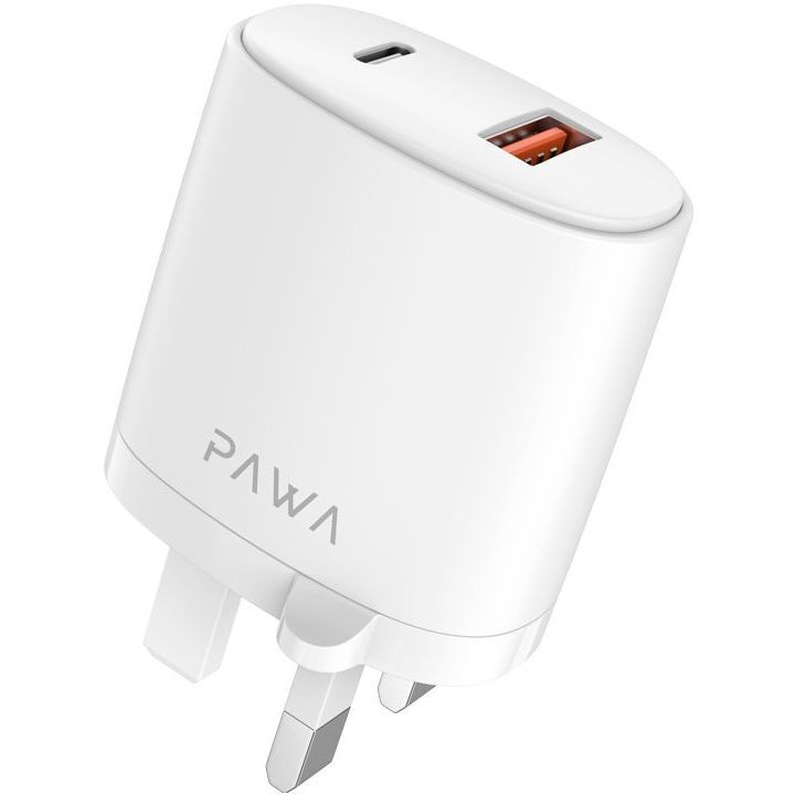 Pawa Dual Port Wall Charger PD + QC3.0 20W with TypeC to Lightning Cable White