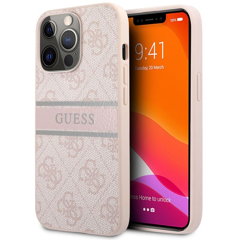 Guess 4G PU Leather Case With Printed Stripe iPhone 13 Pro Pink