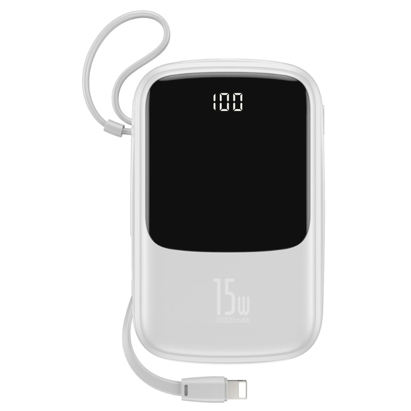 Baseus Q Pow Digital Display 3A Power Bank 10000Mah (With Ip Cable) White