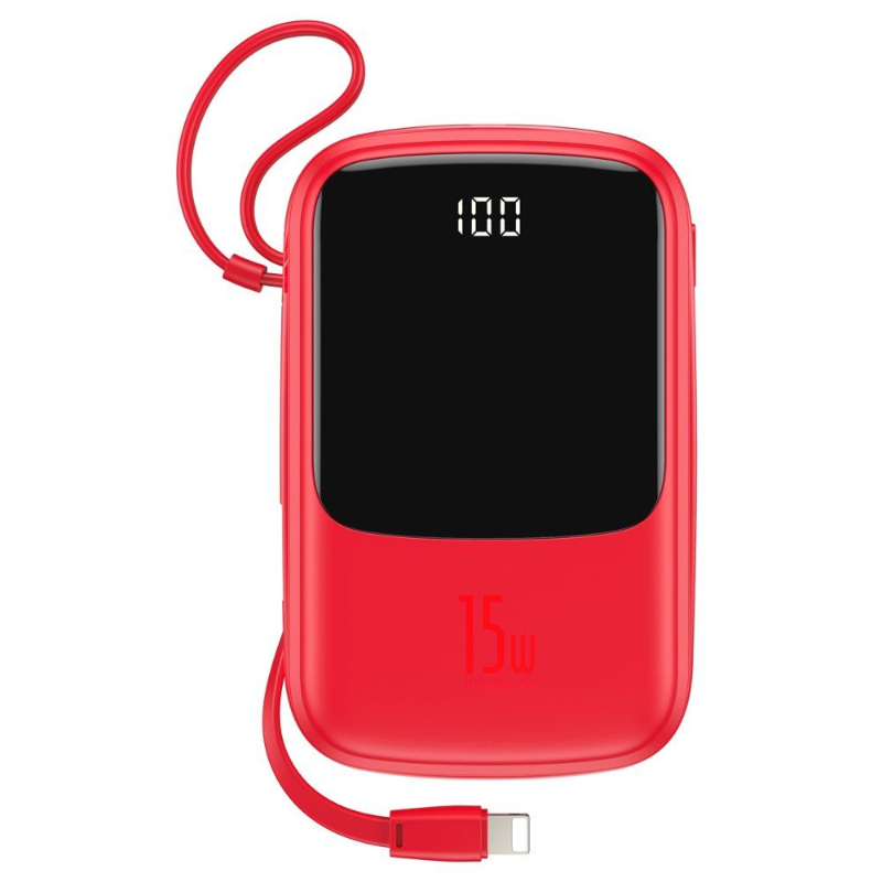 Baseus Q Pow Digital Display 3A Power Bank 10000Mah (With Ip Cable) Red