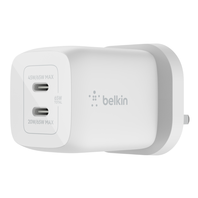 Belkin 65W Dual Usb C Gan Pd Wall Charger With Pps C1/C2