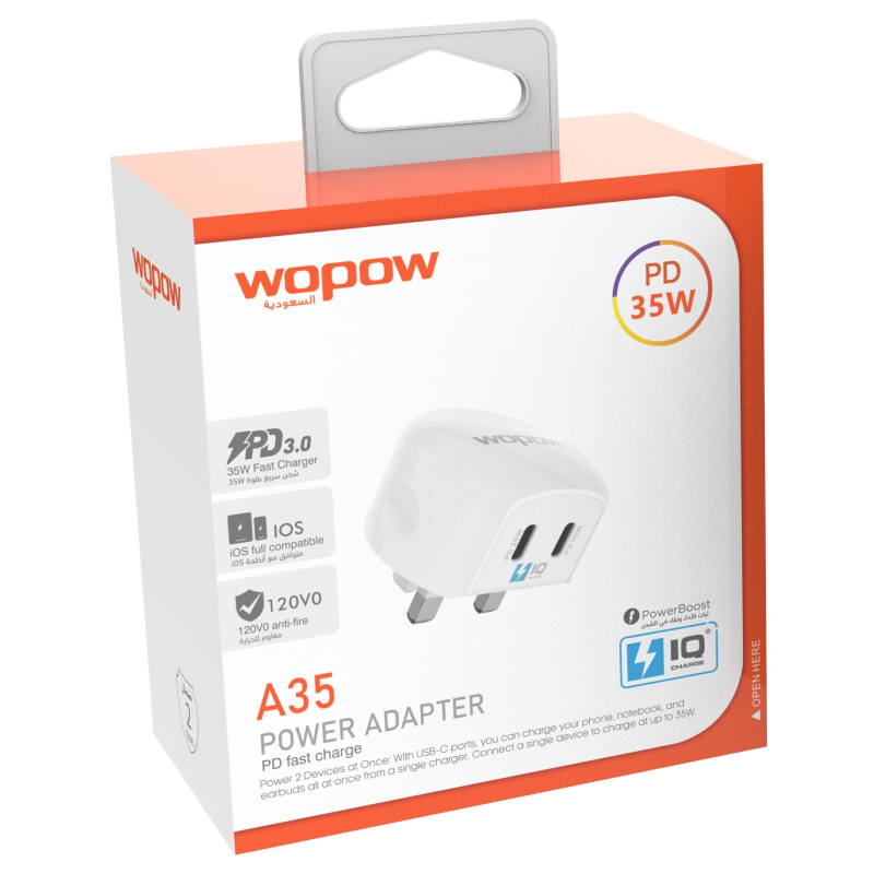 Wopow A35 Wall Charger 35W Pd 2 Ports (Typ-C ) White