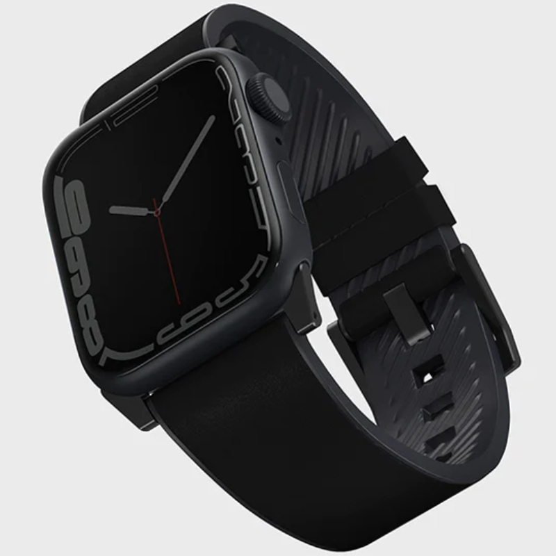 Uniq Straden Waterproof Leather Hybrid Apple Watch Strap 45/44/42Mm - Midnight (Black)