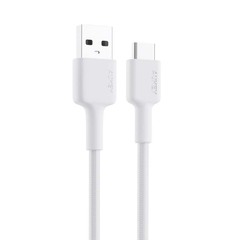 Aukey Braided Nylon Sync Charge Usb-A To Usb C Cable 0.9M Cd30 White