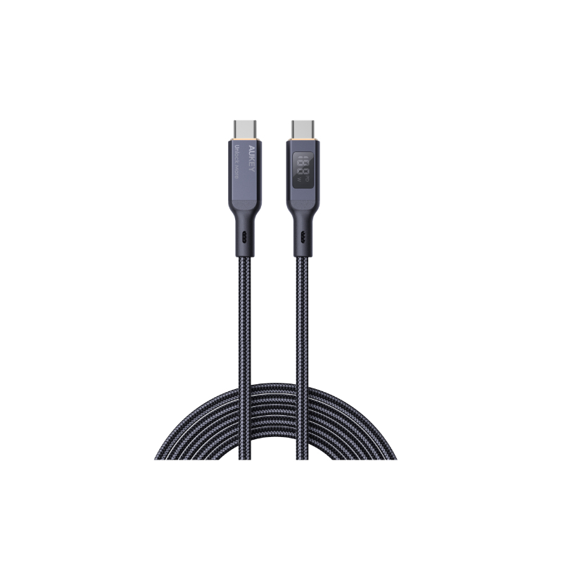 Aukey 100W Pd Nylon Braided Usb C To Usb C Cable With Lcd 1.8M Mcc102 Black
