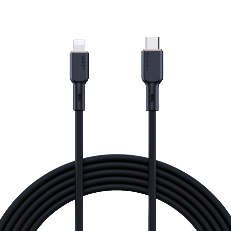 Aukey Silicone Sync Charge Mfi Cable Usb-C To Lightning 1M Scl1 Black