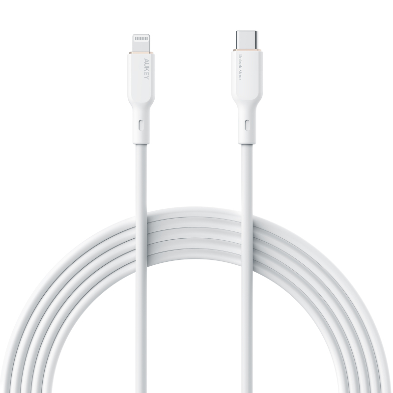 Aukey Silicone Sync Charge Mfi Cable Usb-C To Lightning 1M Scl1 White