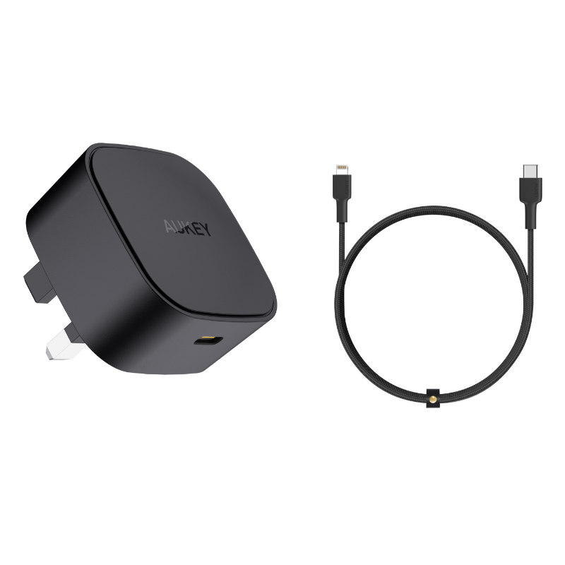 Aukey Kit On The Go Bundle-Iii Pd Charger 20W + Mfi Usb-C To Lightning Cable 1.2M Black