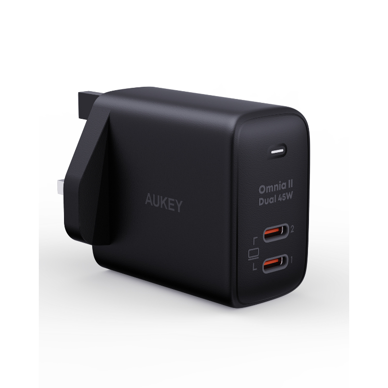 Aukey Omnia Ii Duo 45W Pd Wall Charger With Gan Power Technology Pa-B4T Black