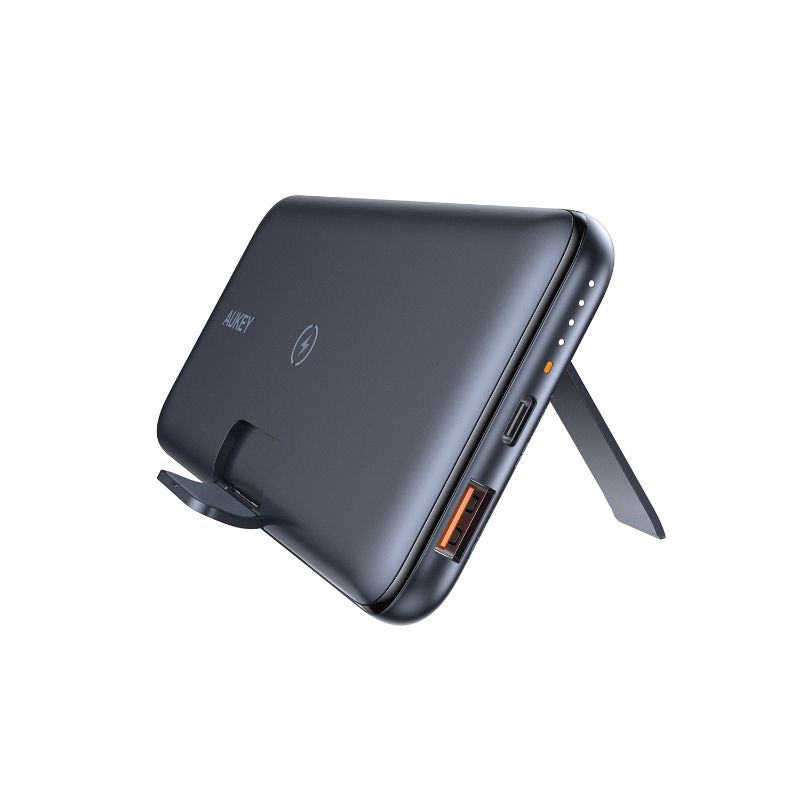 Aukey Foldable Stand & Wireless Charging Power Bank 18W Pd Qc 3.0 10.000 Mah Black