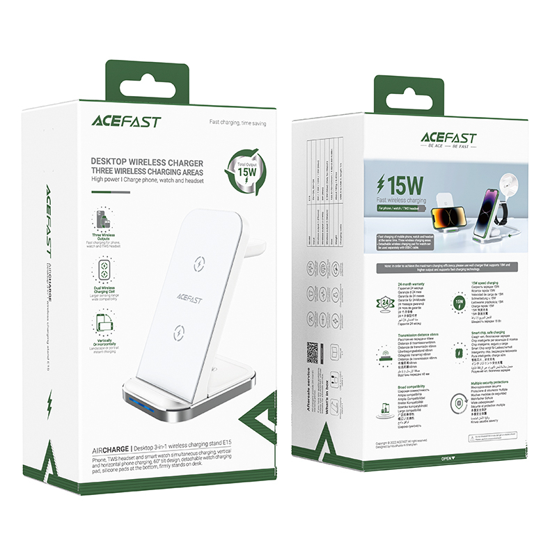 Acefast E15 Desktop Three-In-One Wireless Charging Stand - White