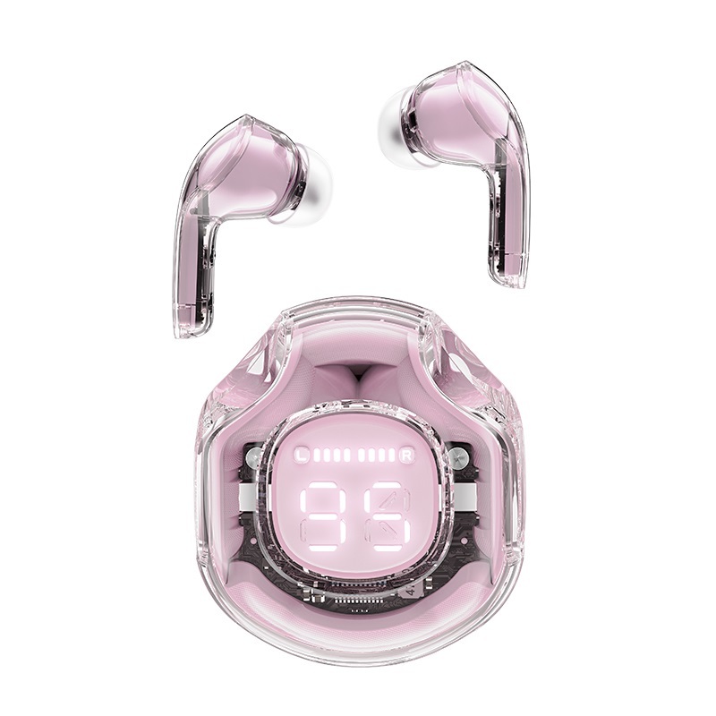 Acefast T8 Crystal Bluetooth Earphones With Digital Display Lotus Pink