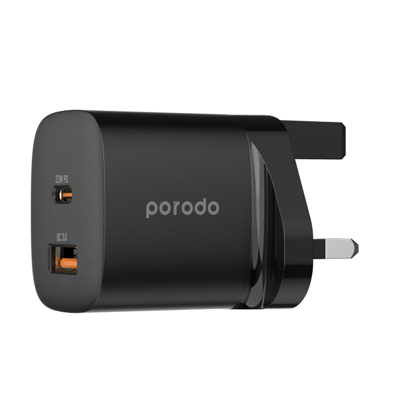 Porodo Quick Charger Power Adapter 33W Pd Gan - Black