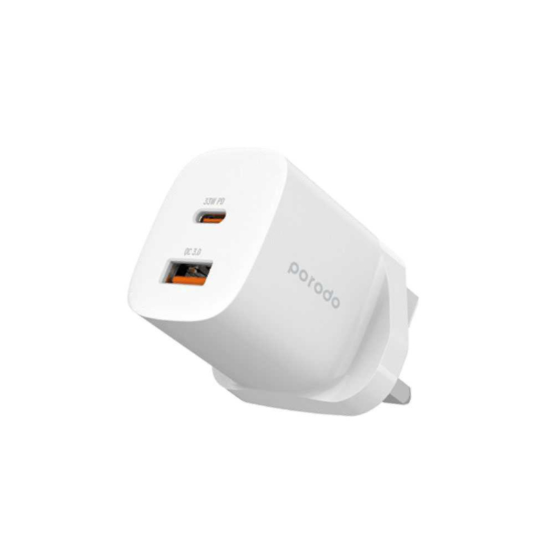 Porodo Quick Charger Power Adapter 33W Pd Gan - White