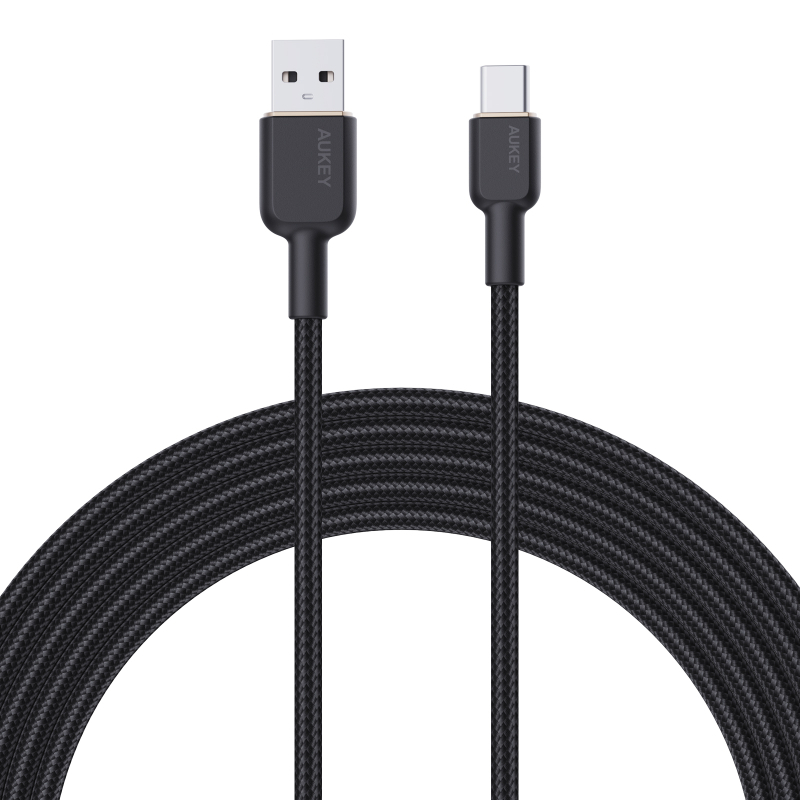 Aukey Braided Nylon Sync And Charge Usb-A To Usb-C Cable 1.0M Black