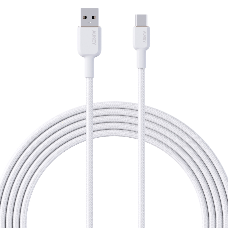 Aukey Braided Nylon Sync And Charge Usb-A To Usb-C Cable 1.0M White
