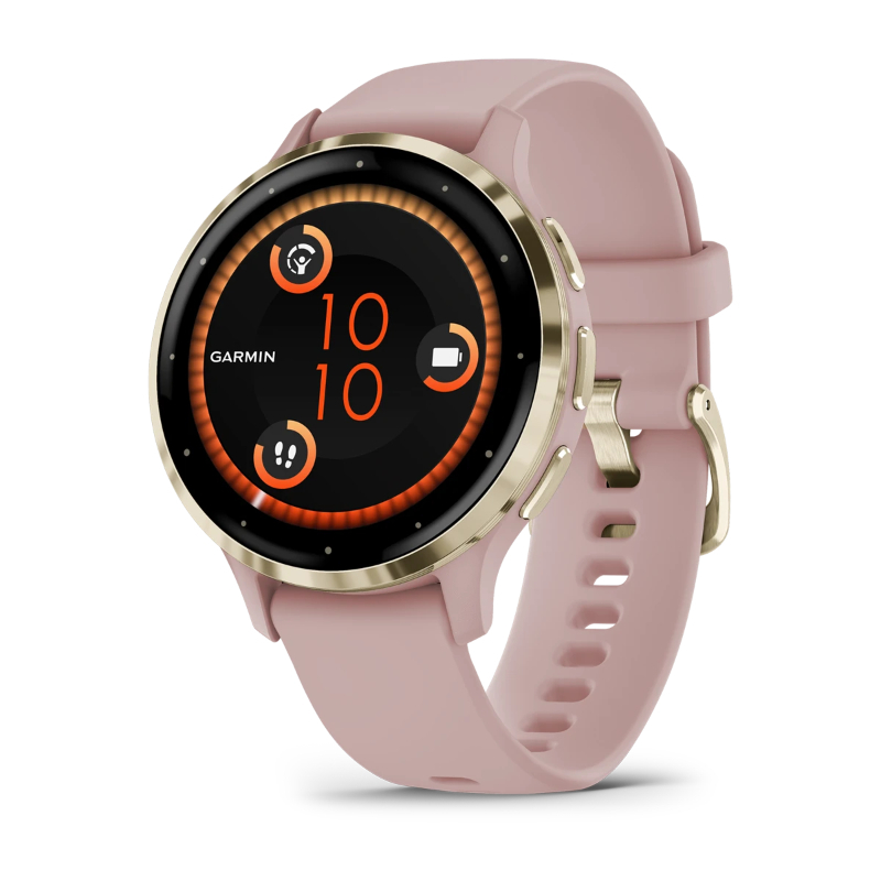 Garmin Venu 3S Soft Gold Stainless Steel Bezel With Dust Rose Case And Siliconeband
