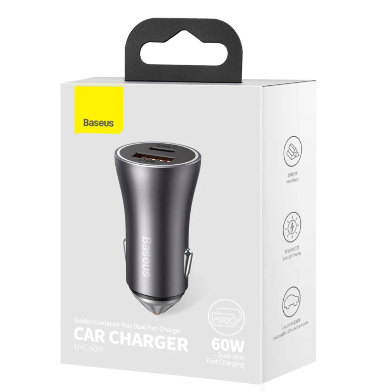Baseus Golden Contactor Max Fast Car Charger 60W Gray