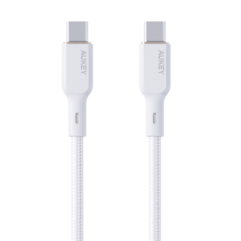 اوكي كيبل نايلون مضفر شحن و مزامنة USB-C الى USB-C طول 1م 100 واط Kevlar Core أبيض