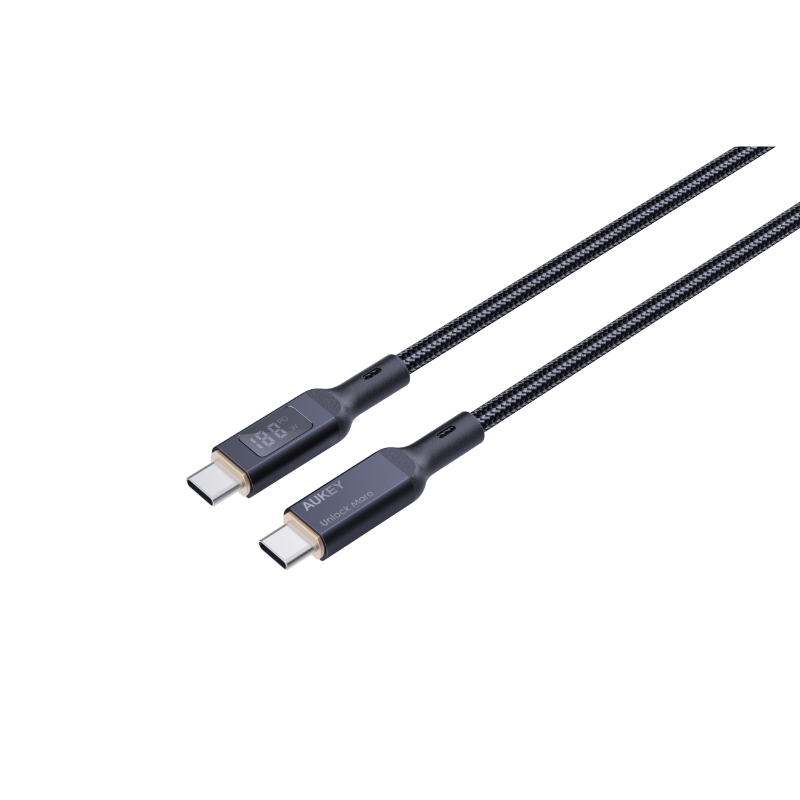 أوكي كيبل 100 واط مضفر شحن و مزامنة USB-C إلى USB-C مع شاشة قياس100 واط طول 1م MCC101 أسود
