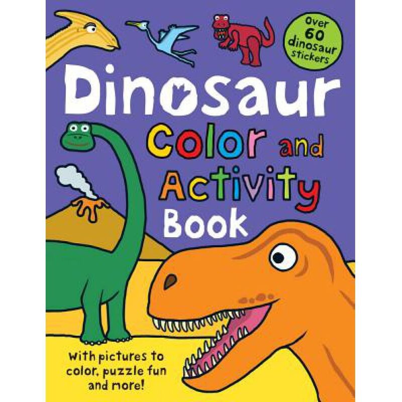 ديناصور كتب ملونة وأنشطة: مع أكثر من 60ملصقًا وصورًا لتلوينها ولغز ممتعة والمزيد!