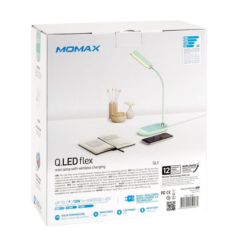 Momax Q.LED Flex Desk Lamp 10W Wirelesscharging Blue