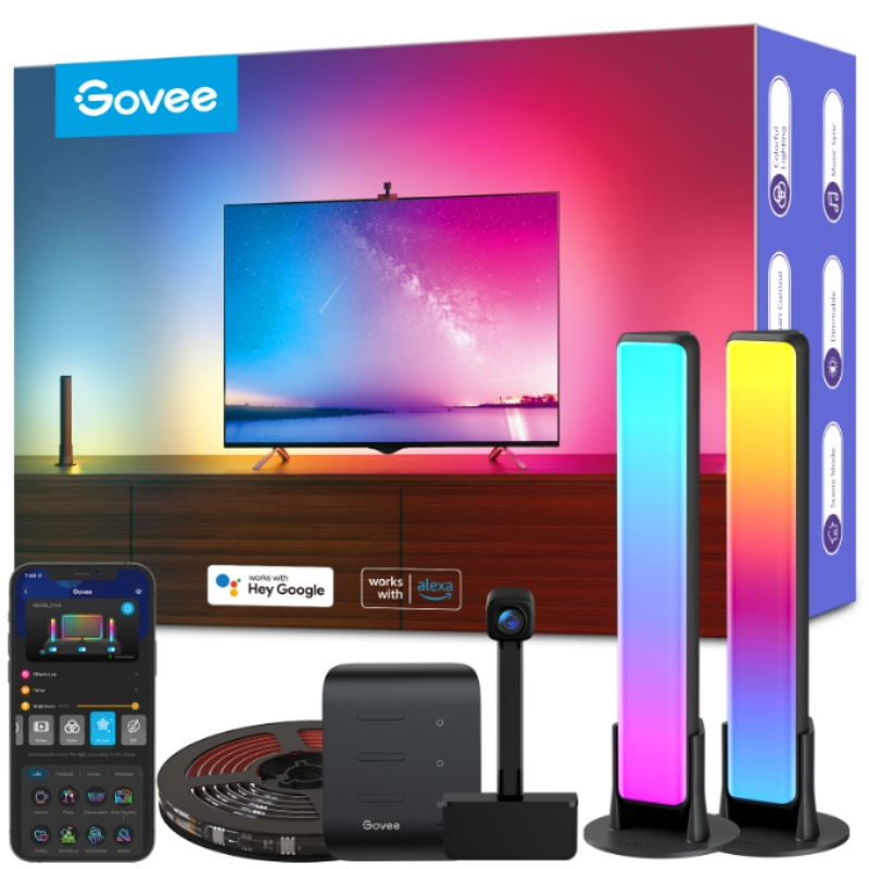 Govee Dreamview Pro Kit: 2 Light Bars +Tv Led Strip Backlight With Camera
