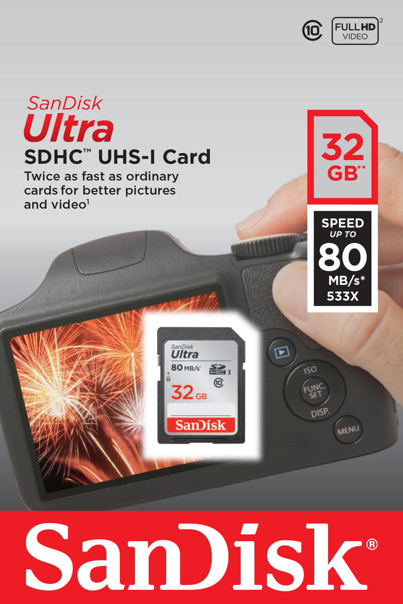 Sandisk 32GB Ultra SDHC 80mb/S Class 10 UHS-I